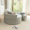 Modern Oversized Round Barrel Accent Chair With Ottoman Velvet Upholstered Lounge Armchair With 5 Pillows For Living Room Or Bedroom - Green - Image 15