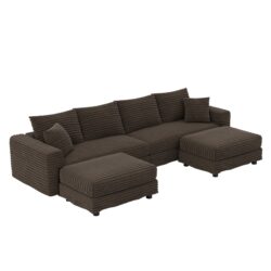 4 Seat Sofa, Deep Seat Couches With Soft Pillows And 2 Ottomans, Convertible Sofa Lounge Chair, For Living Room - Camel