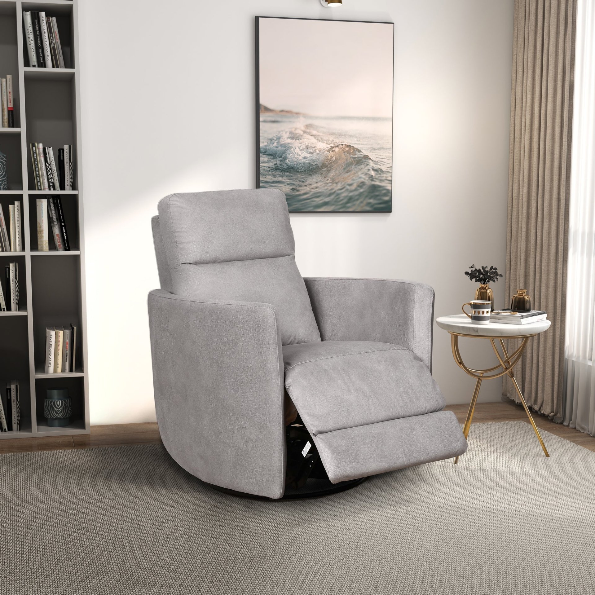 Lawson - Swivel Glider Suede Recliner Chair - Latte - Image 2