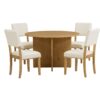 Topmax - 5 Piece Modern Round Dining Table Set Pedestal Kitchen Table Set With 4 Upholstered Dining Chairs For Studio, Apartment, Small Places - Natural - Image 8