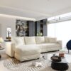 Plush Corduroy 4 Seat Sofa, Modern Comfy Upholstered Sofa Cloud Couch, Deep Seat Couches With Soft Pillows And 2 Ottomans, Convertible Sofa Lounge Chair, For Living Room, Apartment, Office - Beige - Image 7