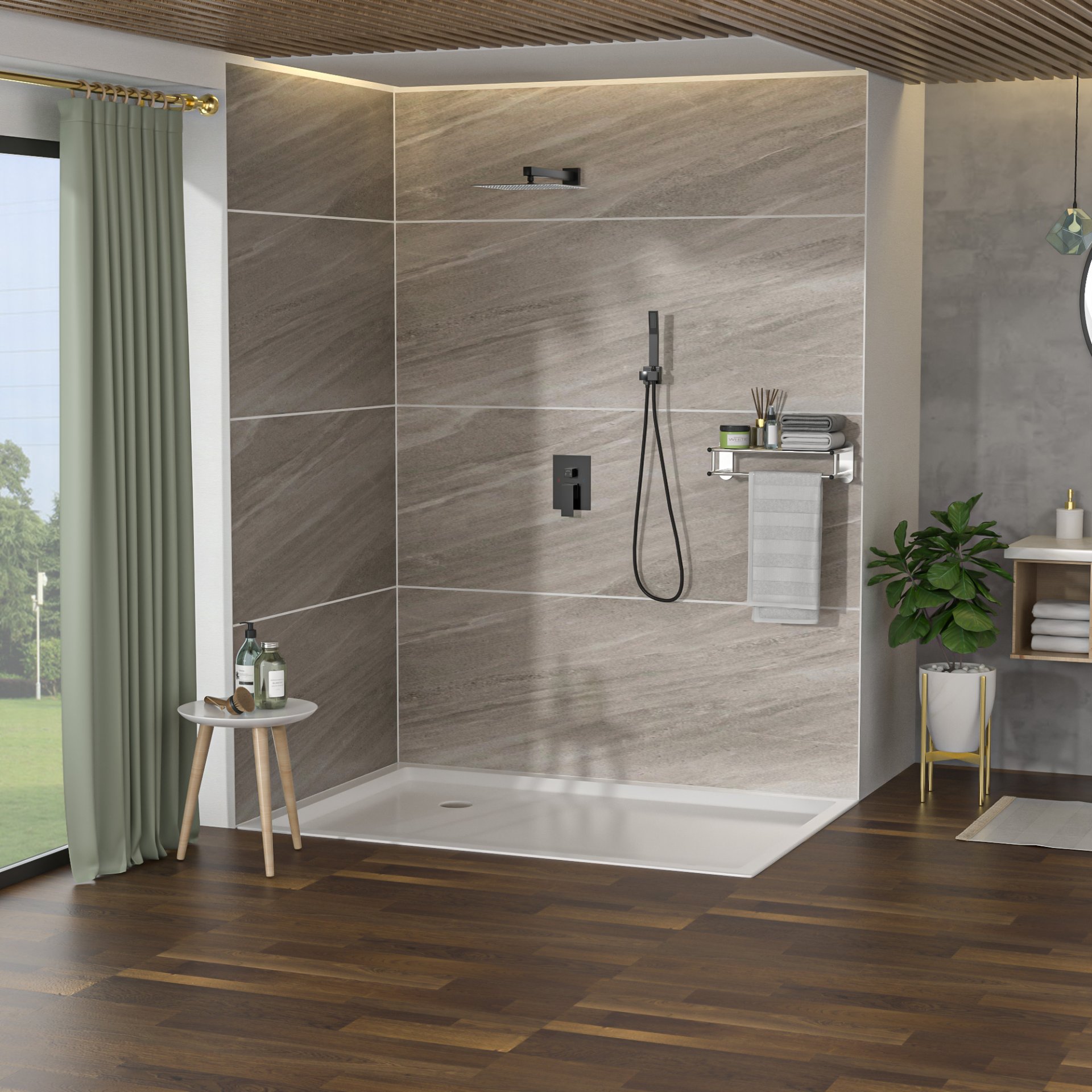 10" Square Dual Shower Head System Wall Mounted With Rough In Valve Modern Bathroom Fixture - Matte Black - Image 5