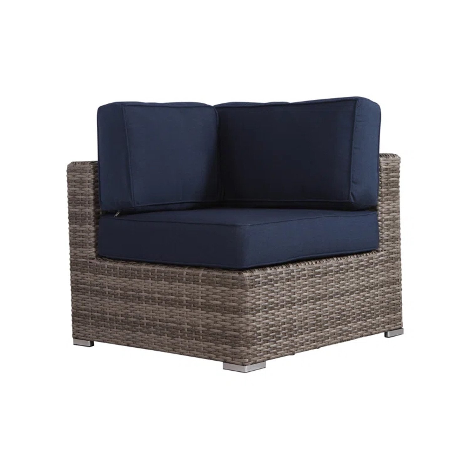 4 Person Wicker Seating Group With Sunbrella Fabric - Gray Mix / Navy Blue - Image 8