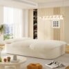 2 In 1 Foldable Sofa Plush Corduroy Sofa Convertible Floor Sofa Bed Deep Seating With Multi Functional Blanket Suitable For Living Rooms - Beige - Image 7