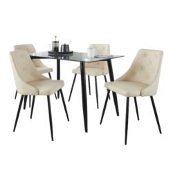 Clara Giovani - 5 Piece Contemporary Dining Set - Black / Clear / Cream