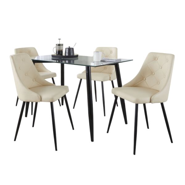 Clara Giovani - 5 Piece Contemporary Dining Set - Black / Clear / Cream