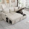 Convertible L Shaped Sofa Couch With Storage, Cup Holders, USB Ports - Beige - Image 3