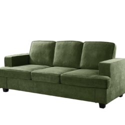 Modern Sofa, Comfortable 3 Seater Couch With Deep Seating And High Density Foam, Loose Back Cushions, Wide Arms, - Green