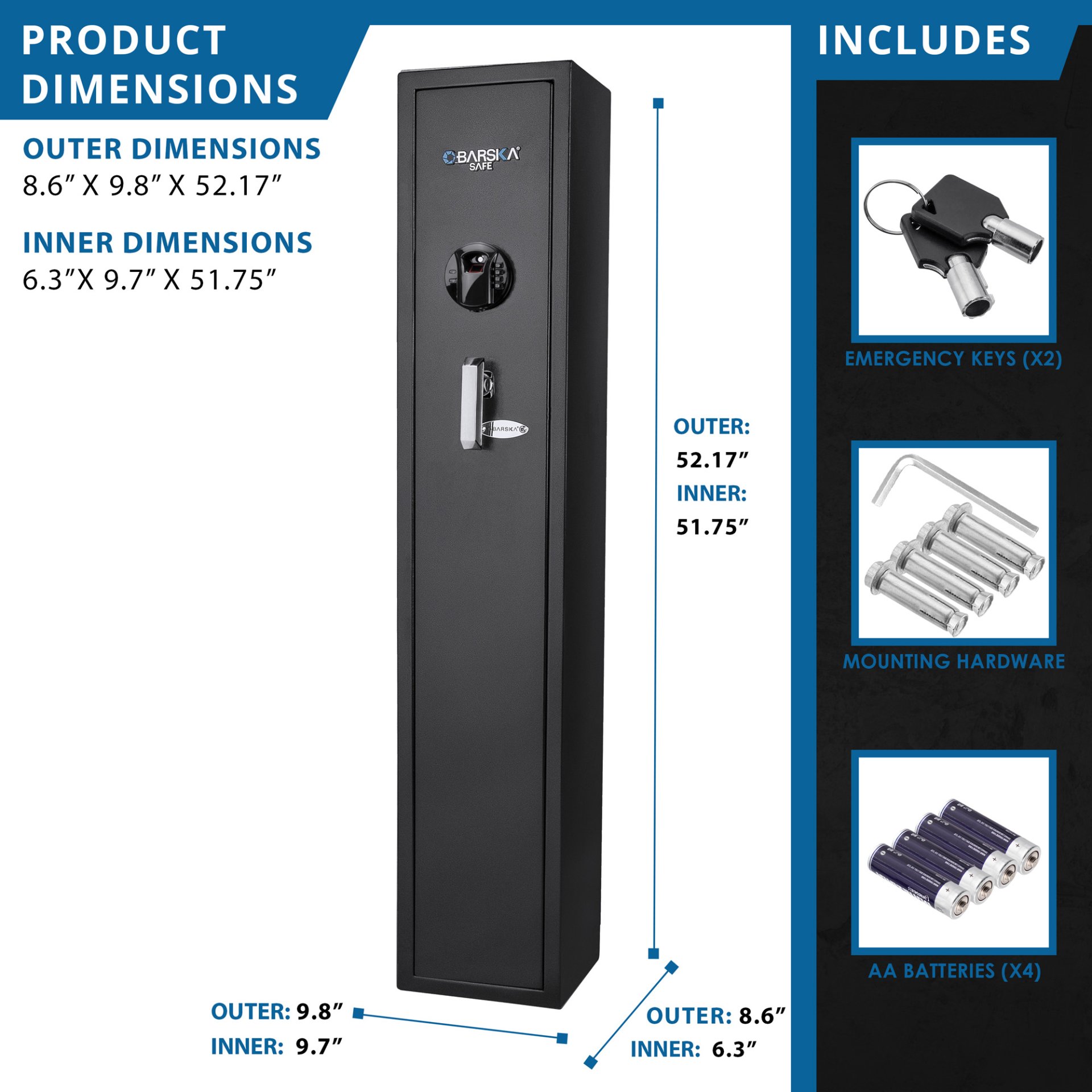 1.83 Cu Ft Biometric Keypad Rifle Safe - Black - Image 6