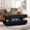 Lift Top Coffee Table With 2 Drawers, Multi Functional Lift Top Coffee Table With High Gloss Finish For Living Room - Black - Image 5