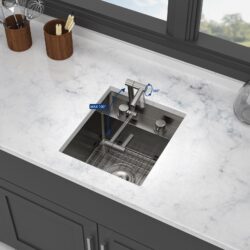 15" Undermount Bar Sink With Folding Faucet, 16 Gauge Stainless Steel, Single Bowl - Gunmetal Black