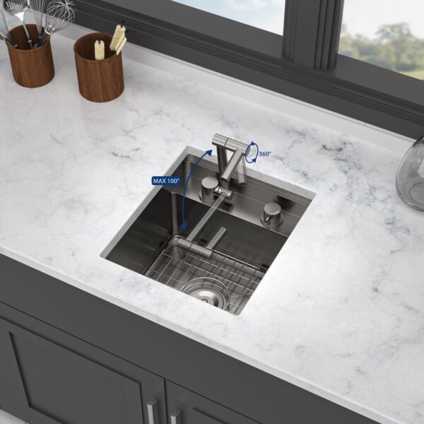 15" Undermount Bar Sink With Folding Faucet, 16 Gauge Stainless Steel, Single Bowl - Gunmetal Black