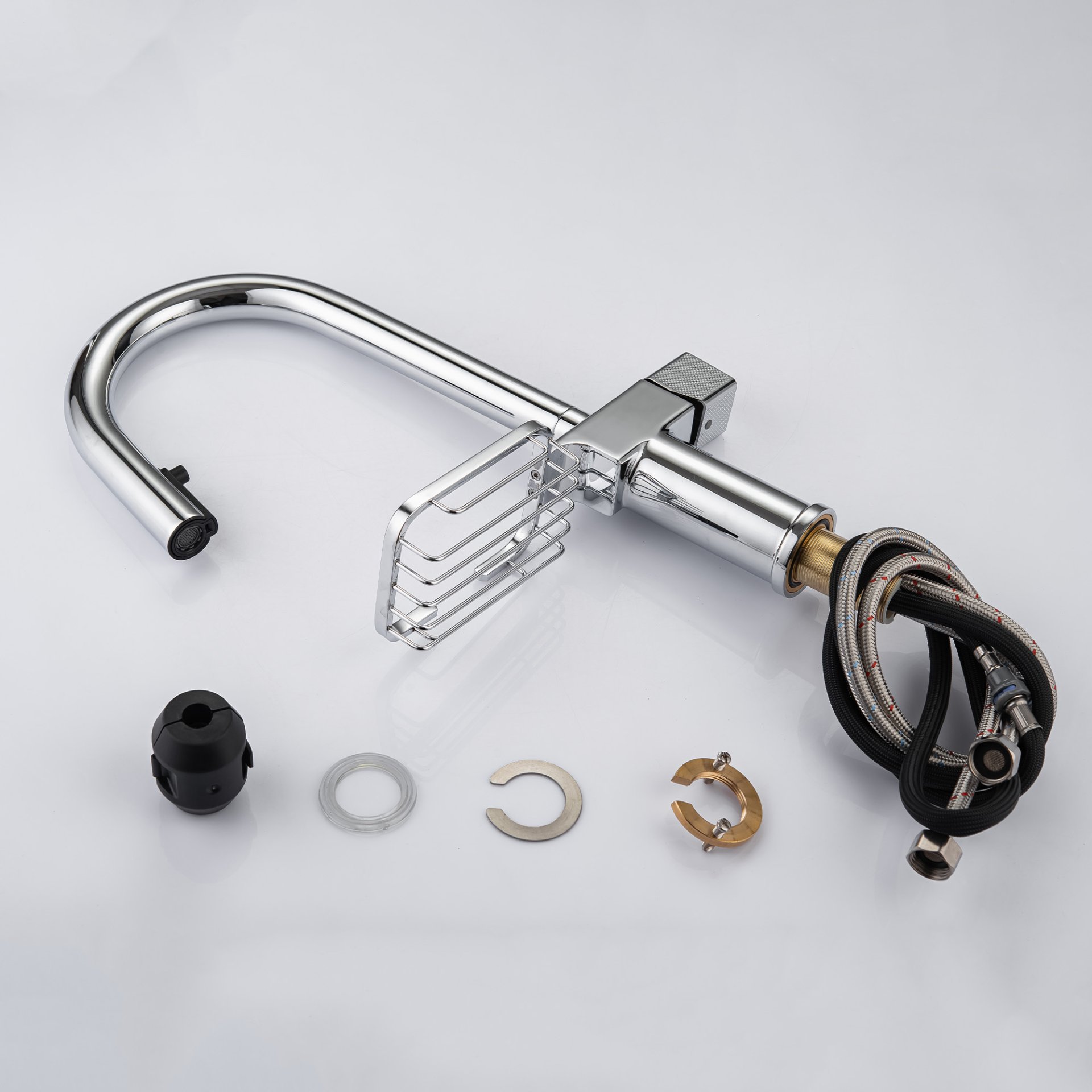 Cincosky - High Arc Pull Down Kitchen Faucet With Dual Function Sprayer, Chrome Stainless Steel, Single Hole - Chrome - Image 8