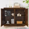 Sideboard, Buffet Cabinet With 2 Outlet Holes, Storage Cabinet For Entryway, Hallway, Living Room, Kitchen, Dining Room, Bedroom - Walnut - Image 8