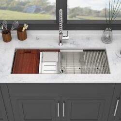 Single Bowl Undermount Workstation Kitchen Sink 16 Gauge Stainless Steel - Black