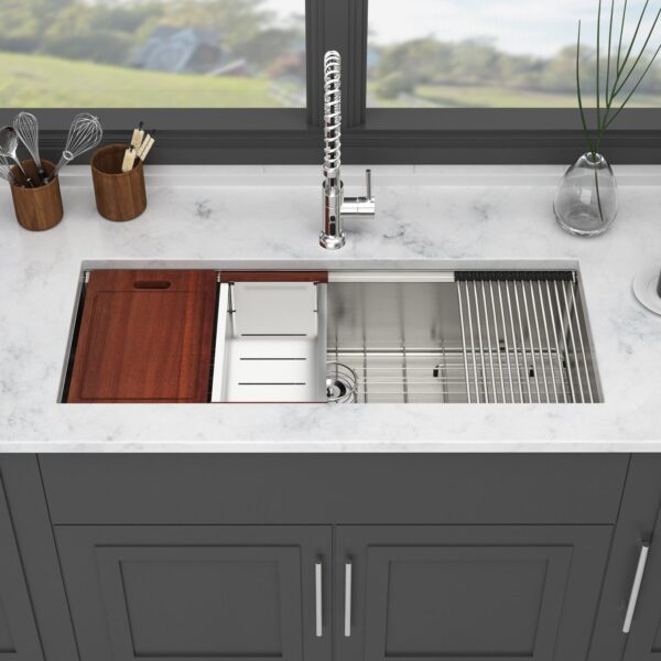 Single Bowl Undermount Workstation Kitchen Sink 16 Gauge Stainless Steel - Black