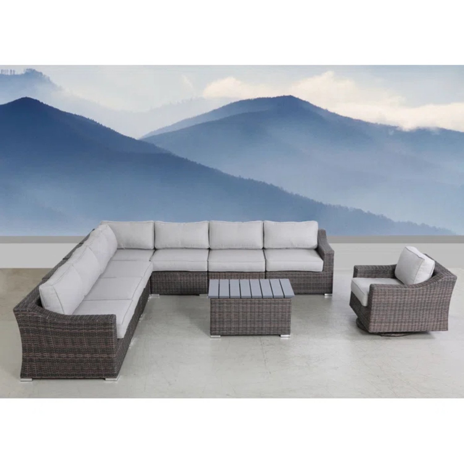 Outdoor 7 Person Wicker Sectional Set With Cushions - Gray Mix - Image 5