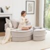 Modern Oversized Round Barrel Accent Chair With Ottoman - Velvet Upholstered Lounge Armchair With 5 Pillows For Living Room Or Bedroom - Gray - Image 7