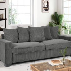 Luxe Corduroy Sofa With 5 Matching Toss Pillows, Sleek Design, Spacious And Comfortable 3 Seater Couch - Gray