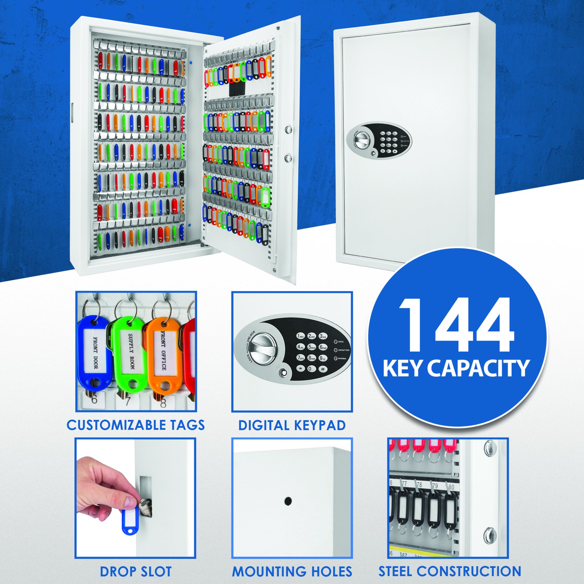 144 Keys, Key Cabinet Digital Keypad Wall Safe - White - Image 8