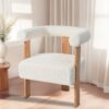 Mid-Century Modern Barrel Accent Chair, Upholstered Kitchen & Dining Room Chairs With Arms, Teddy Velvet Boucle Accent Chairs Side Chairs For Kitchen Living Room Bedroom - White - Image 2