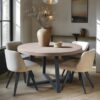 Round Dining Table With Wire Brushed Mindi Top And Mahogany Base - Wheat - Image 4