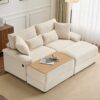 Double Chaise Lounge Set With Reversible Ottoman Soft Corduroy Fabric, Storage Ottomans, USB Port - Beige - Image 4