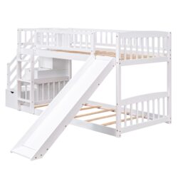 Twin Over Twin Stairway Bunk Bed & Two Drawers And Slide - White
