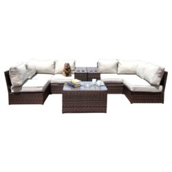 Outdoor Wicker Seating Set With Cushions 4 Person, Weatherproof - Espresso