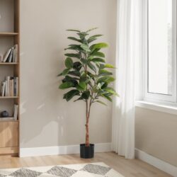 52" Tall, Artificial Plant, Rubber Tree, Indoor, Faux, Fake, Floor, Greenery, Potted, Real Touch, Decorative - Green / Black
