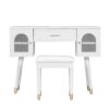 Elegant Vanity Makeup Table & Chair Set Modern Dressing Table With Organizer Writing Desk Charging Port Engineered Wood - White - Image 6