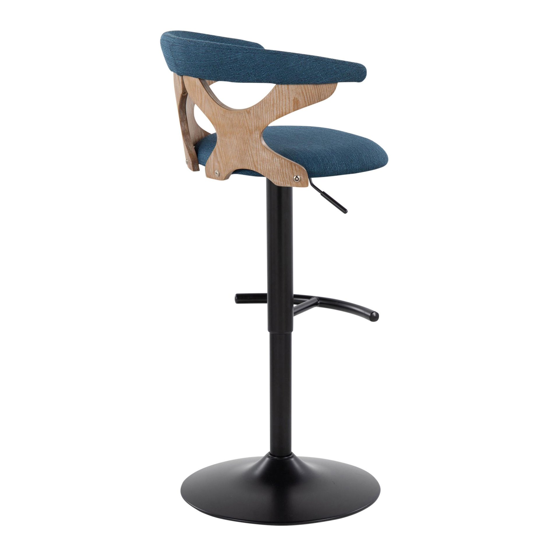 Gardenia - Contemporary Adjustable Barstool With Swivel And Rounded T Footrest (Set of 2) - Black / Blue - Image 4