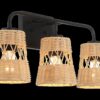 Moonlit - 3 Lights Wall Sconce With Shade, Bathroom Lighting Fixtures Over Mirror - Black / Rattan - Image 4