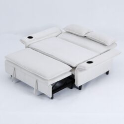 Letter Striped Multi Functional Sofa Bed With Adjustable Armrests And Backrests - Beige