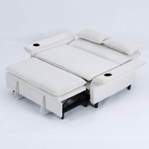 Letter Striped Multi Functional Sofa Bed With Adjustable Armrests And Backrests - Beige