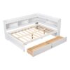 Full Bed With L-Shaped Bookcases, Drawers - White - Image 8