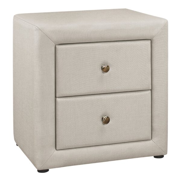 Nightstand, Storage Drawer, Upholstered, Transitional - Beige