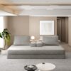 Multifunctional Convertible Sofa Bed With 2 Tumbler Backrests And 2 Pillows, Diy Modern Upholstered Couch - Light Gray - Image 8