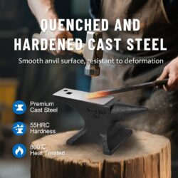 Single Horn Anvil 55Lbs Cast Steelsmith Tool With Round & Square Hole For Bending & Shaping - Black