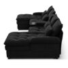 Upholstered U Shaped Sofa With Console, Cupholders, Sleeper Couch Set - Black - Image 4