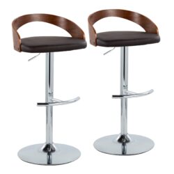 Grotto - Contemporary Adjustable Barstool With Swivel With Rounded T Footrest (Set of 2) - Chrome / Walnut / Brown