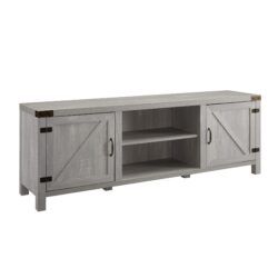 Rustic Farmhouse Double Barn Door 70" TV Stand For 80" TVs With Center Shelves - Stone Gray
