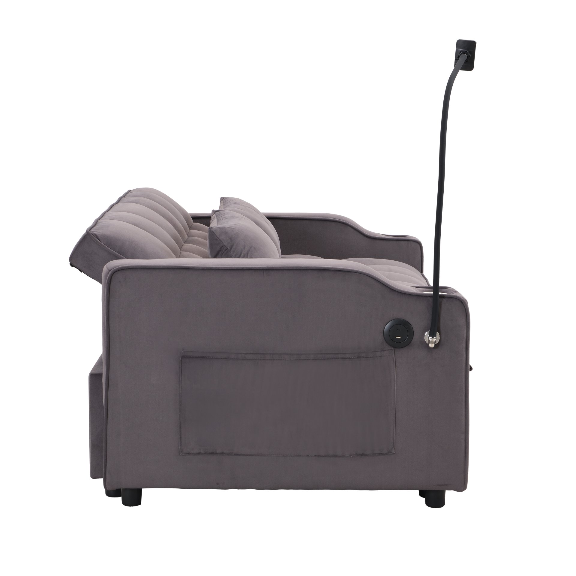 Contemporary Velvet Sofa Bed With Trundle - Charcoal Gray - Image 15