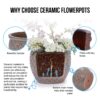3 Pieces Ceramic Flowerpot, Planter For Patio & Garden Or Windowsills - Antique Yellow - Image 12