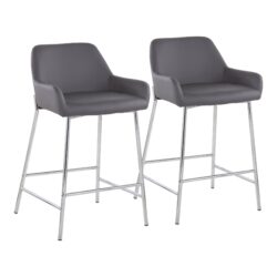 Daniella - Contemporary Fixed Height Counter Stool (Set of 2) - Gray / Chrome