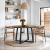 Round Dining Table With Wire Brushed Mindi Top And Mahogany Base - Wheat - Image 5