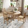 Topmax - 5 Piece Rustic Extendable Dining Table Set Round Trestle Table And 4 Cross Back Dining Chairs For Kitchen, Dining Room - Natural - Image 3