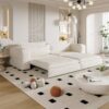 King Size Sleeper Sofa Bed, Pull Out Sofa Bed, 3 In 1 Convertible Sleeper Sofa, 3 Seat Couch With 2 Lumbar Pillows For Living Room - Beige - Image 4