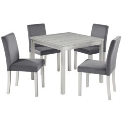 5 Pieces Wooden Dining Table Set, Kitchen Table Set With A Square Table And 4 Upholstered Chairs - Silver Gray