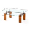 Modern Tempered Glass Coffee Table With 2 Tier Storage And Brown Legs For Living Room - Transparent - Image 3